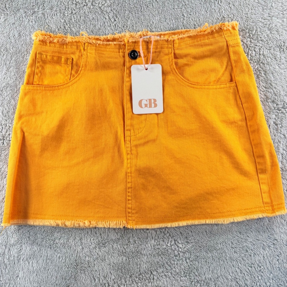 NWT GB Gianni Bini Frayed Denim Mini Skirt Festival Orange Juniors Small